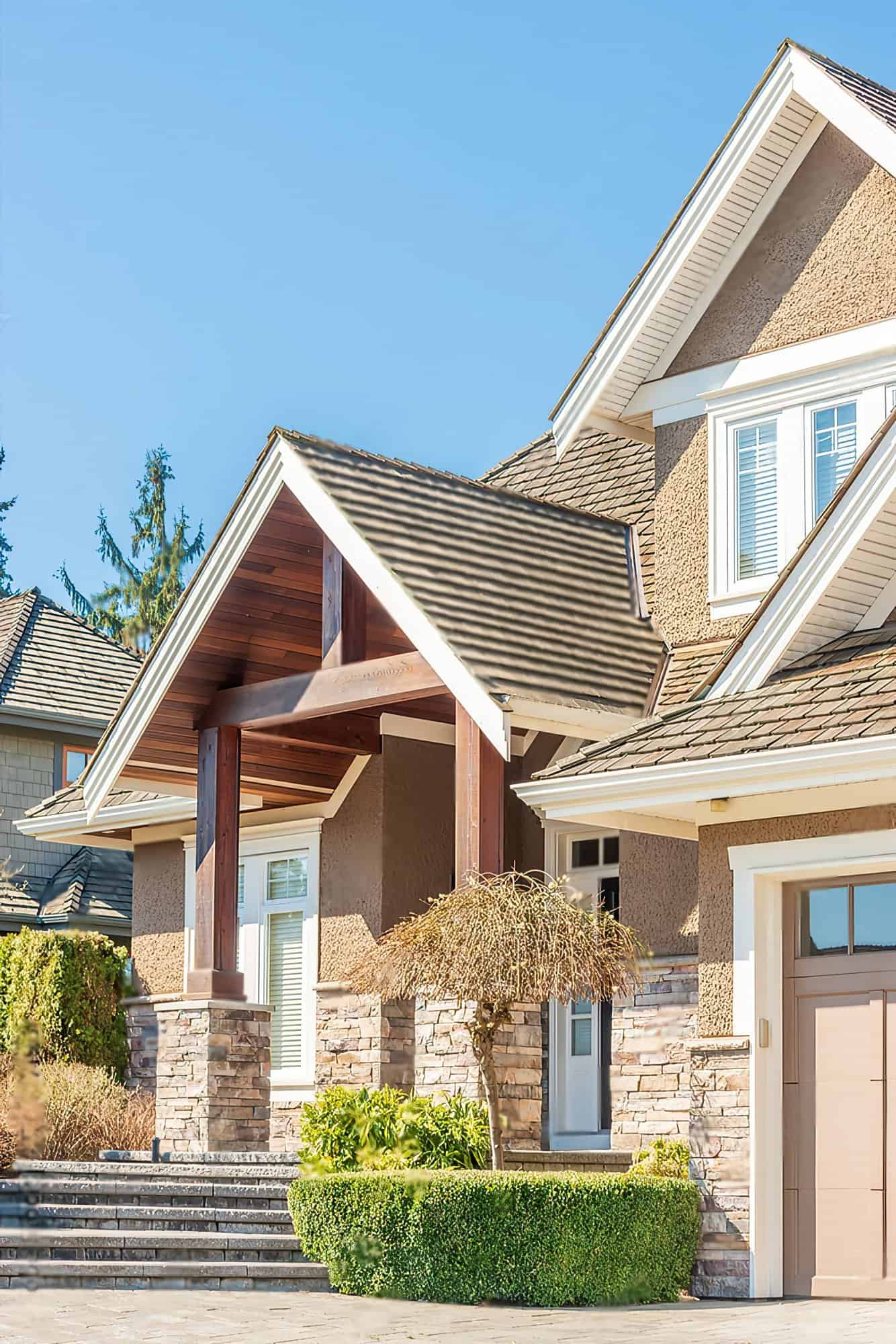 brick and stucco house painted neutral color
